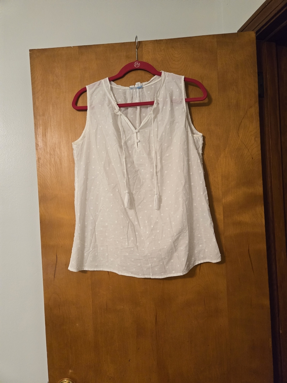 J McLaughlin White Sleeveless Swiss Dot Tie Front Top Size S